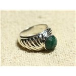 N121 - Bague Argent 925 et Pierre - Aventurine Verte Rond Facetté 9mm 