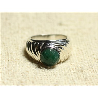 N121 - Bague Argent 925 et Pierre - Aventurine Verte Rond Facetté 9mm 