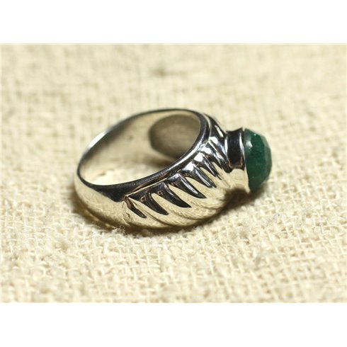 N121 - Bague Argent 925 et Pierre - Aventurine Verte Rond Facetté 9mm