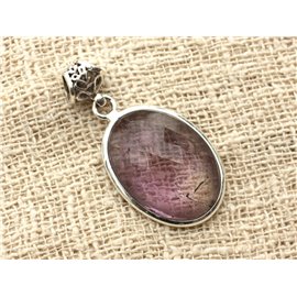 n14 - 925 Silver Pendant and Stone - Faceted Amethyst Oval 27x19mm 