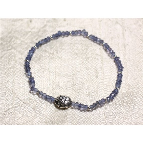 Bracelet Argent 925 et Pierre - Iolite Bleu clair rondelles facettées 3mm 