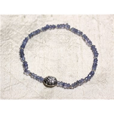 Bracelet Argent 925 et Pierre - Iolite Bleu clair rondelles facettées 3mm 