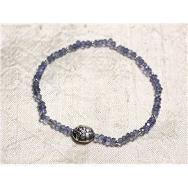 Pulsera Plata 925 y Piedra - Iolita Arandelas facetadas azul claro 3mm 