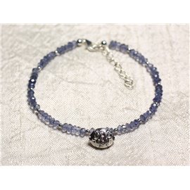Bracelet Argent 925 et Pierre - Iolite Bleu clair rondelles facettées 3mm  Bracelet Argent 925 et Pierre - Iolite Bleu clair rondelles facettées 3mm