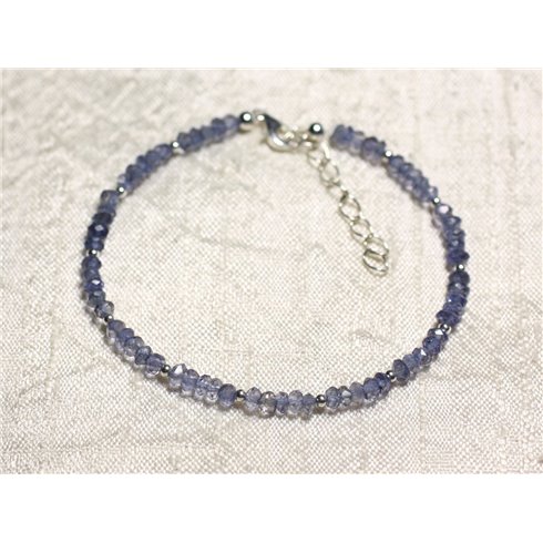 Bracelet Argent 925 et Pierre - Iolite Bleu clair rondelles facettées 3mm