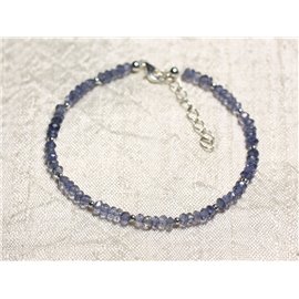 Bracelet Argent 925 et Pierre - Iolite Bleu clair rondelles facettées 3mm 