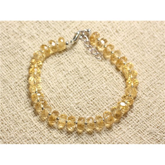 Bracelet Argent 925 et Pierre - Citrine Rondelles Facettées 7mm 