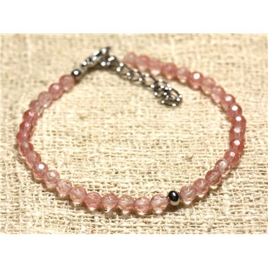 Bracelet Argent 925 et Pierre semi précieuse Quartz Cerise Facetté 4mm