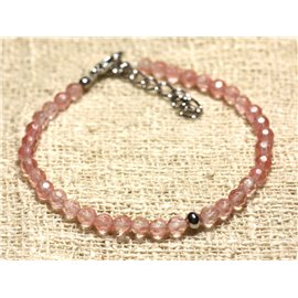 Bracelet 925 Silver and Semi-precious Stone Faceted Cherry Quartz 4mm