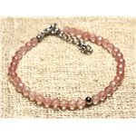 Bracelet Argent 925 et Pierre semi précieuse Quartz Cerise Facetté 4mm