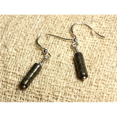 Boucles d'Oreilles Argent 925 - Pyrite dorée Tubes 13mm 