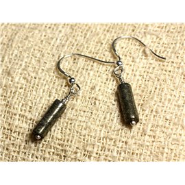 Earrings Silver 925 - Golden pyrite Tubes 13mm 