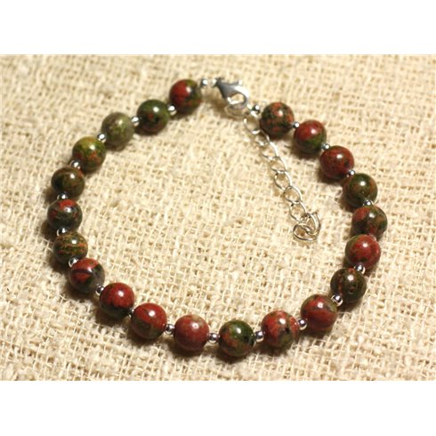 Bracelet Argent 925 et Pierre - Unakite 6mm 