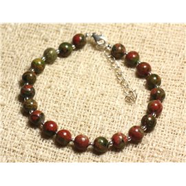 Bracelet 925 Silver and Stone - Unakite 6mm 