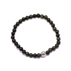 Serpentine semi precious stone bracelet 4mm and silver pearl 
