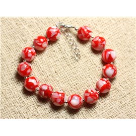 Bracciale Argento 925 Madreperla e Resina 10mm Rosso e Bianco 