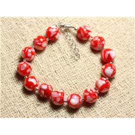 Bracelet Silver 925 Mother of Pearl and Resin 10mm Red and White 