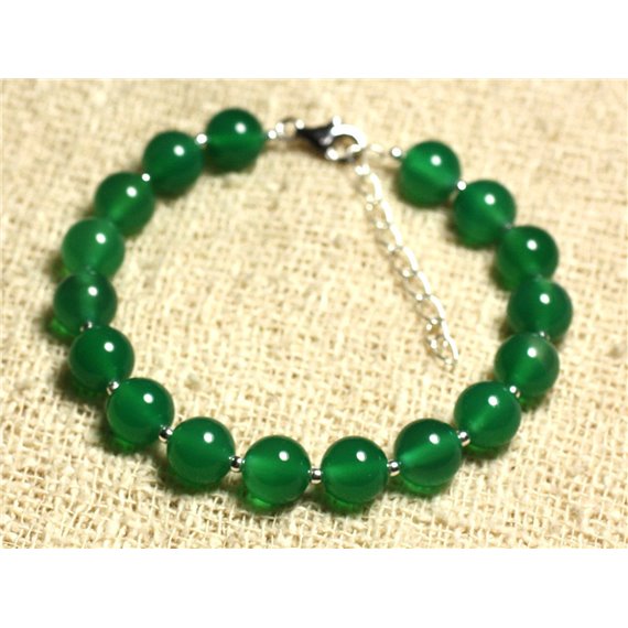 Bracelet Argent 925 et Pierre semi précieuse - Onyx Vert 8mm