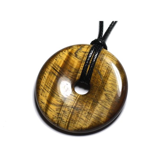 Collier Pendentif en Pierre - Oeil de Tigre Donut Pi 40mm 