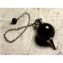 Pendolo Rodiato Placcato Argento E Pietra Semipreziosa - Sfera Di Agata Nera 25mm 