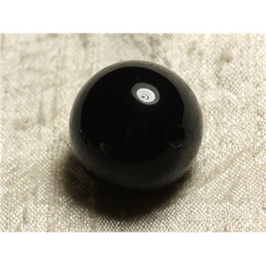 Pendule Métal Argenté Rhodium et Pierre semi précieuse - Agate noire Boule 25mm 