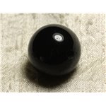Pendule Métal Argenté Rhodium et Pierre semi précieuse - Agate noire Boule 25mm 