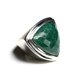 N347 - Anillo de plata y piedra 925 - Triángulo facetado de aventurina verde 21 mm