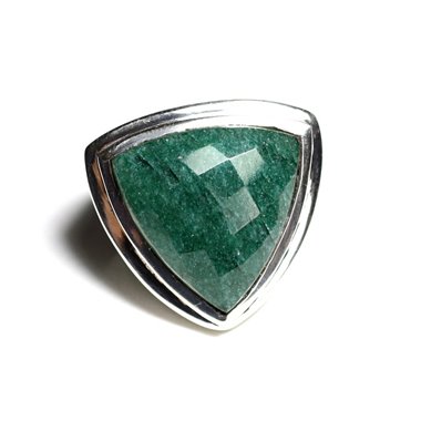 N347 - Bague Argent 925 et Pierre - Aventurine Verte Facettée Triangle 21mm