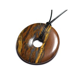 Stone Pendant Necklace - Tiger's Eye Donut Pi 60mm 