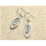 BO231 - Boucles d'Oreilles Argent 925 et Pierre - Marquises 25mm Topaze Bleue 