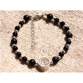 Bracelet 925 Silver and Stone - Black Tourmaline and Matte Onyx 5-6mm 