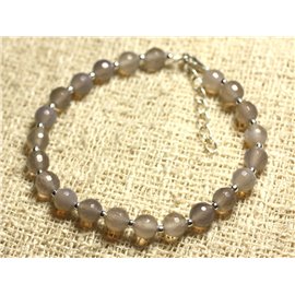 Bracelet 925 Silver and Stone - Faceted gray agate 6mm