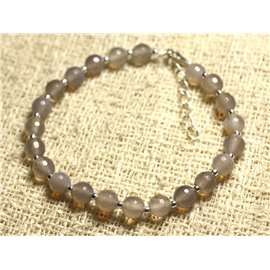 Pulsera Plata 925 y Piedra - Ágata gris facetada 6mm