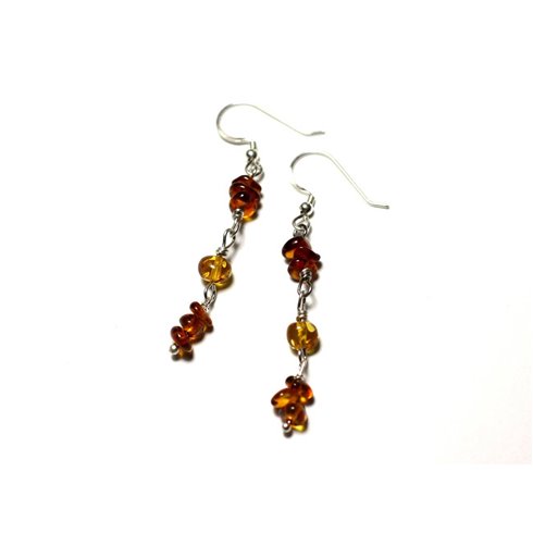 Boucles d'Oreilles argent 925 et Ambre Naturelle 50mm 