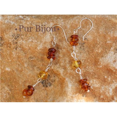 Boucles d'Oreilles argent 925 et Ambre Naturelle 50mm 