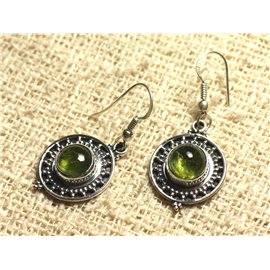 BO209 - 925 Sterling Silber Ohrringe 21mm - Runder Peridot 8mm 