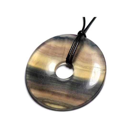 Collier Pendentif en Pierre - Fluorite Multicolore Donut Pi 60mm 