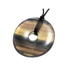 Stone Pendant Necklace - Multicolored Fluorite Donut Pi 60mm 