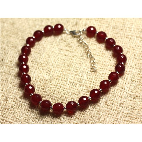 Bracelet Argent 925 et Pierre - Jade Rouge Bordeaux Facettée 6mm 