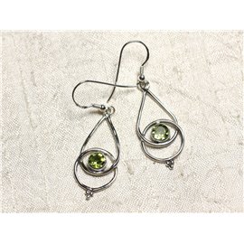 BO205 - Earrings 925 Silver and Peridot Stone 36mm Drops 