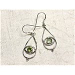 BO205 - Boucles d'Oreilles Argent 925 et Pierre Péridot Gouttes 36mm 