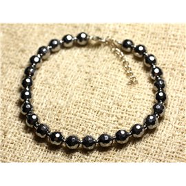 Bracciale Argento 925 e Pietra - Ematite placcato Rodio Sfaccettato 6mm 