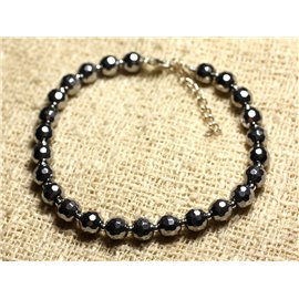 Bracelet Silver 925 and Stone - Hematite plated Rhodium Faceted 6mm 
