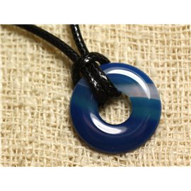 Stenen hanger ketting - blauwe agaat donut 20 mm 