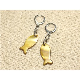 Mother of Pearl Fish Earrings 23mm Gilt Bronze 