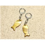 Boucles d'Oreilles Nacre Poissons 23mm Bronze Doré 