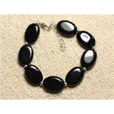 Bracelet Argent 925 et Pierre Onyx noir Ovales 18x13mm