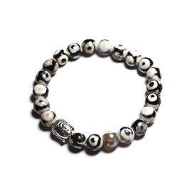 Buddha and semi-precious stone bracelet - Black and white eye agate 