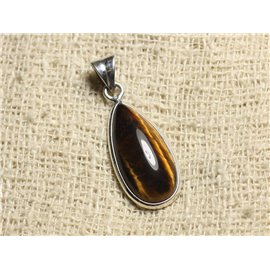925 Silver Pendant and Stone - Tiger Eye Drop 25mm 
