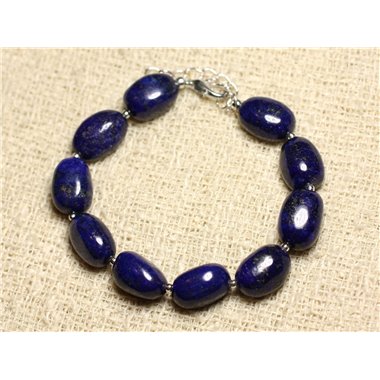 Bracelet Argent 925 et Pierre - Lapis Lazuli Olives 12mm 